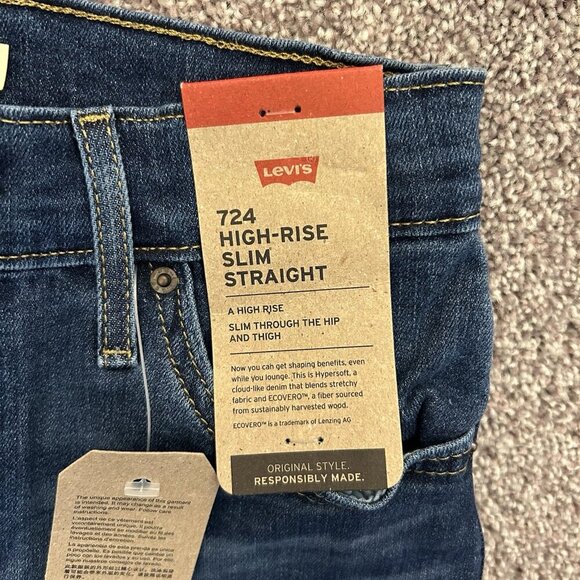Levi's Women's 724 Straight Jeans Size 26 x 32 Blue Distressed High Rise NWT $69 - Picture 16 of 16